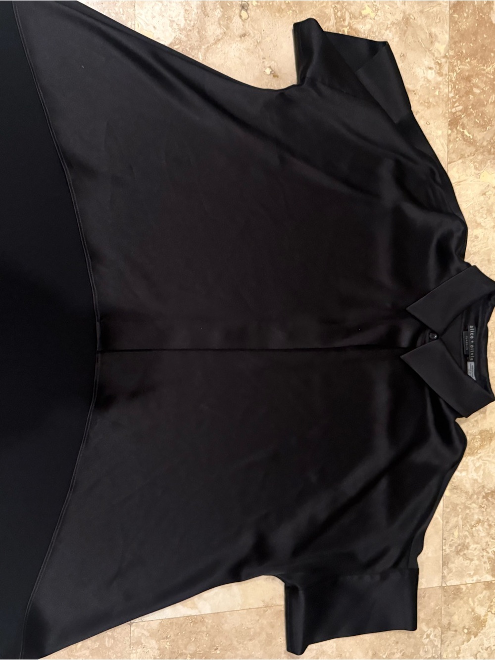 Alice + Olivia Black Short Sleeve Satin Blouse